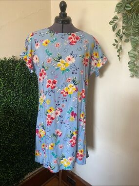 beachlunchlounge Light Blue Floral Dress with Yellow, Pink and Red Accents